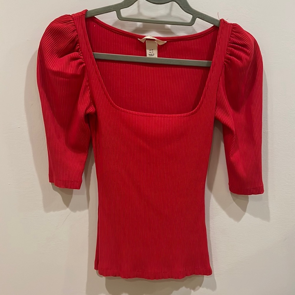 H&M - Puff sleeve ribbed blouse